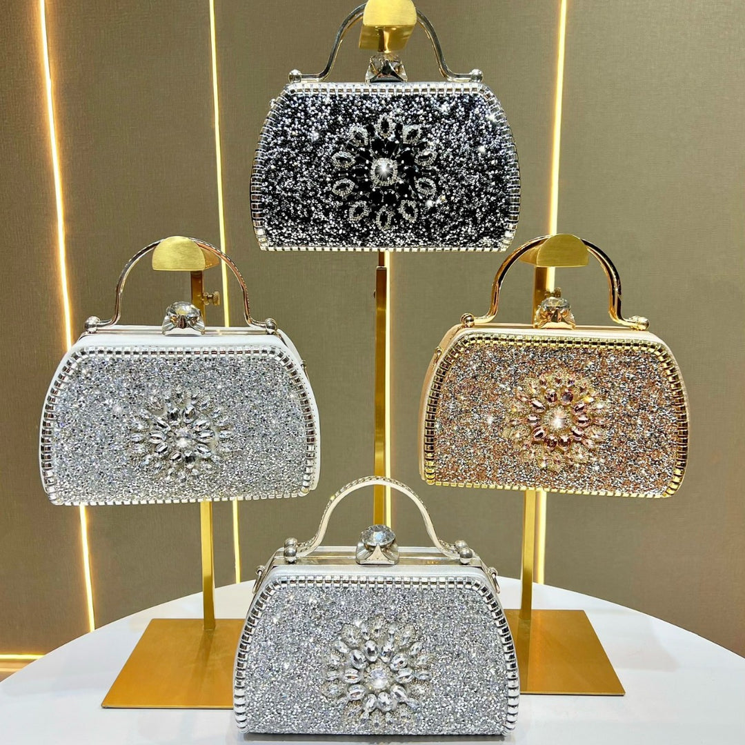 Vintage-Inspired Crystal-Embellished Handheld Clutch