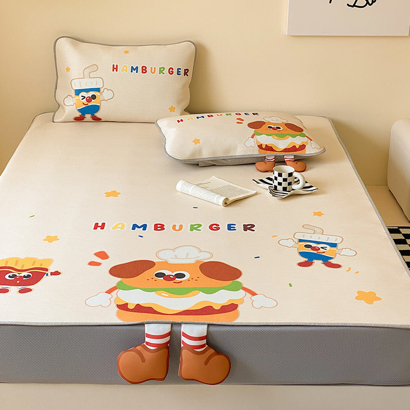Children's tension cover with anti-slip, cartoon breakfast print, and 3D boot applications