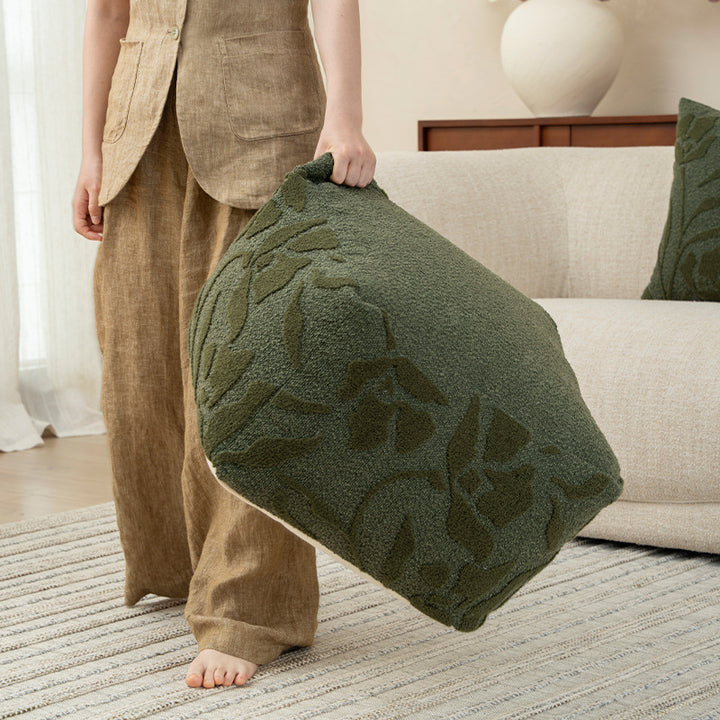 square pouf with bouclé cover and textured jacquard pattern Kalsten
