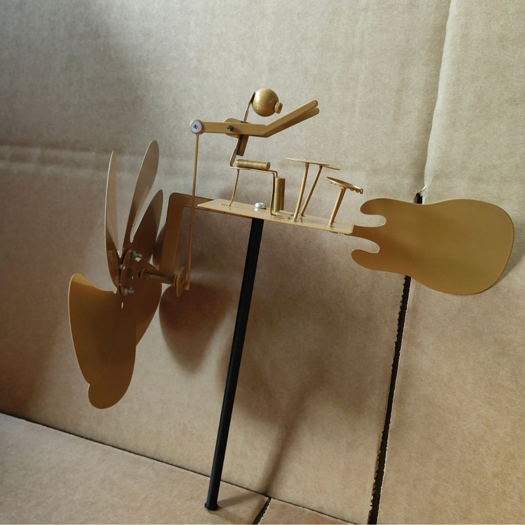 Metal Kinetic Wind Spinner Garden Sculpture With Multi-Blade Vane Adjustable Stake