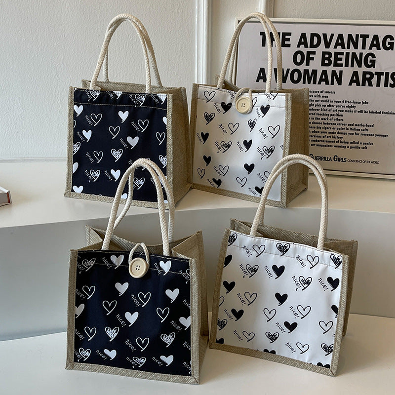 Heart-Patterned Canvas Shopping Tote
