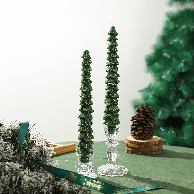 Sculpted Evergreen Tree Taper Candle Set Decorative Holiday Table Candles
