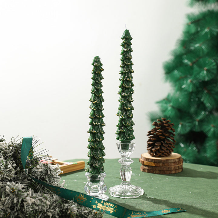 Sculpted Evergreen Tree Taper Candle Set Decorative Holiday Table Candles