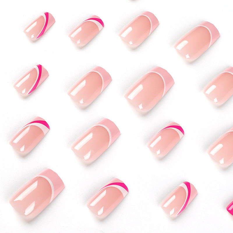 Acrylic nail extensions with elegant gradient and curved accents Kalsten