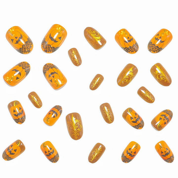 Halloween Artificial Nails with Creepy Pumpkin Design Kalsten