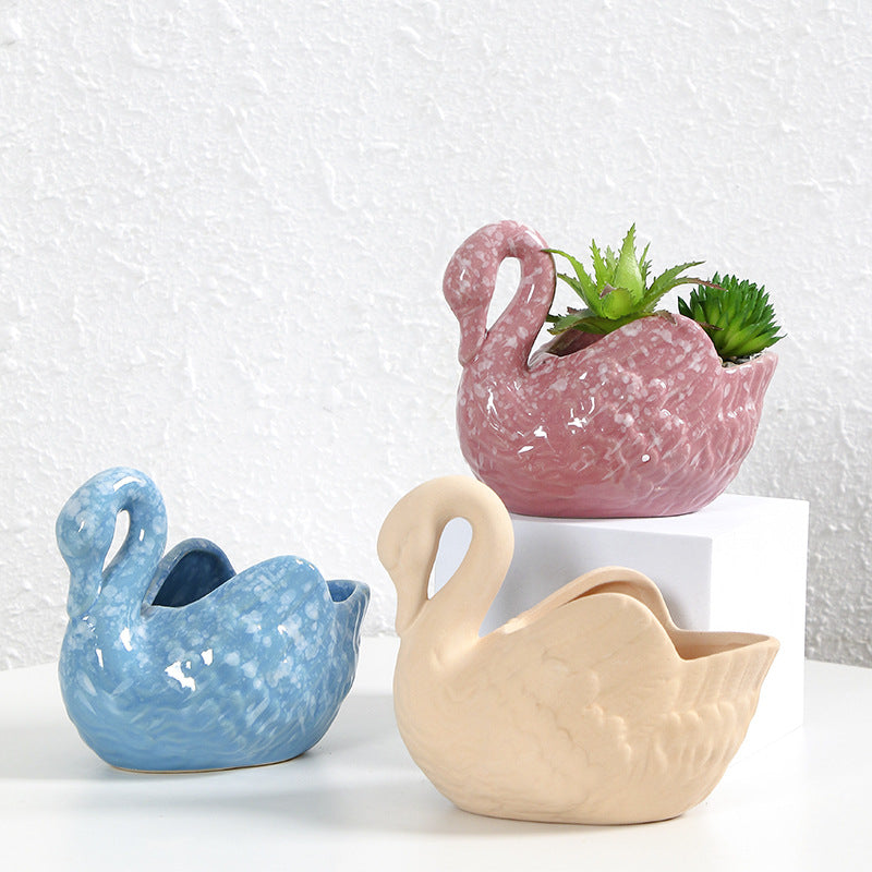 Decorative Ceramic Swan Planter Kalsten