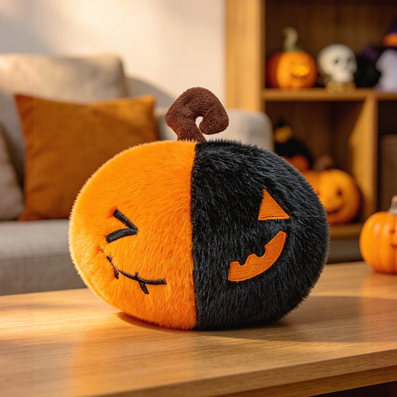 Cozy decorative pumpkin plush pillow with face and velvet feet