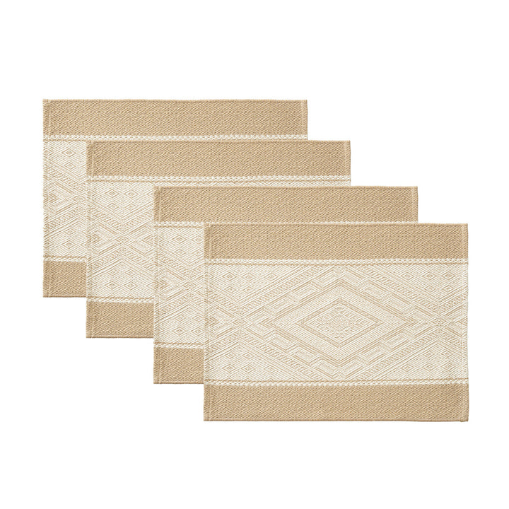 Woven rectangular table mats in a set with ethnic geometric pattern and easy-care cotton blend