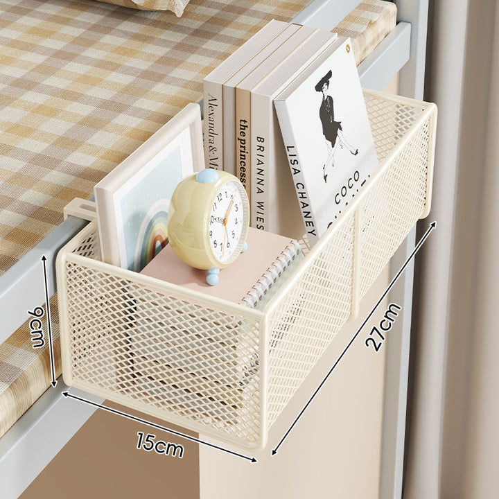 Clamp-On Bed Frame Hanging Mesh Organizer Basket with Rail Mount and Multipurpose Storage