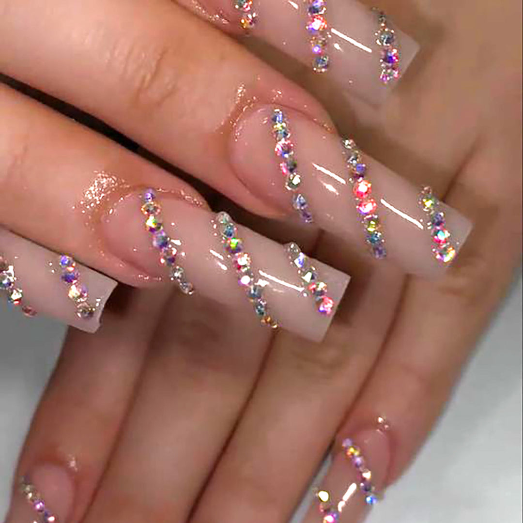 Rhinestone Embellished Long Acrylic Press-On Nails Kalsten