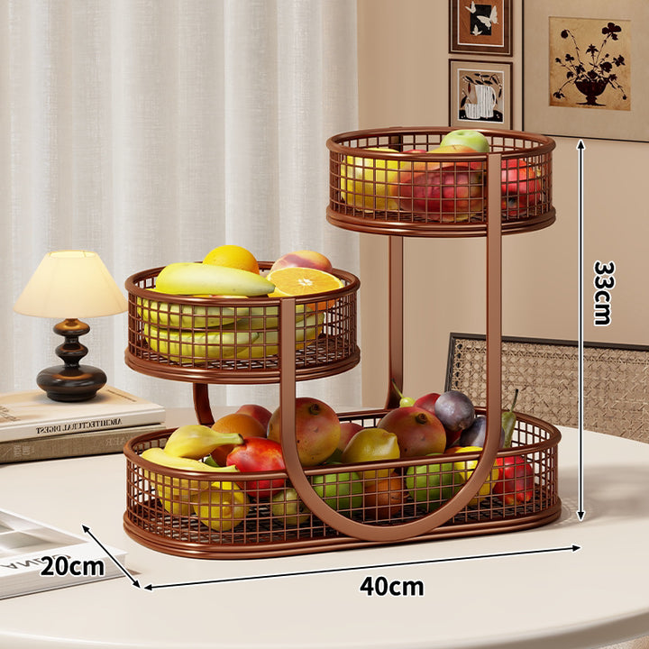 Three-Tier Metal Mesh Countertop Fruit & Produce Display Stand