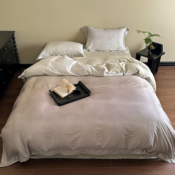 Silk cotton satin duvet cover with tonal jacquard pattern and extra soft feel