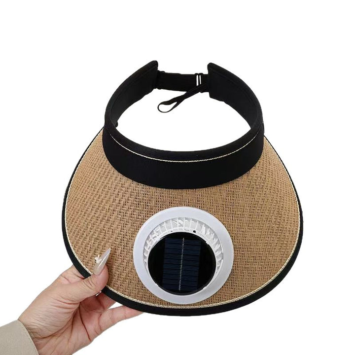 Foldable straw hat visor with integrated solar fan, adjustable neck strap, and breathable sweatband Kalsten