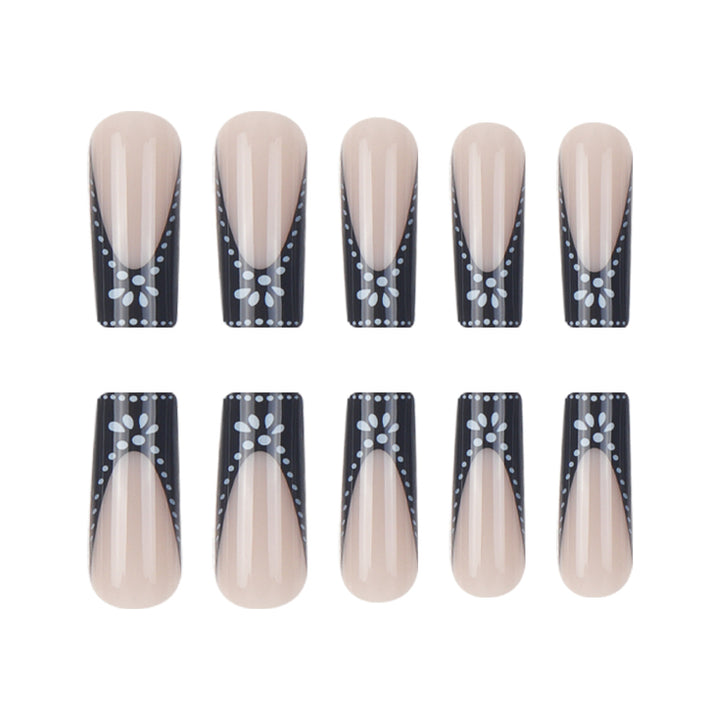 Artistic Black and White Floral Nail Press-On Set Kalsten