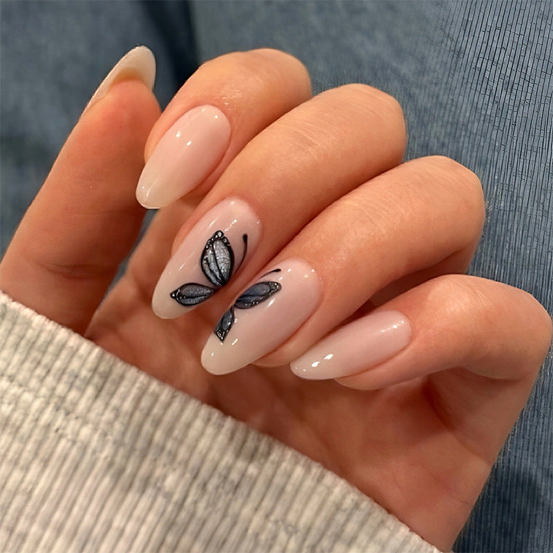 Artistic Press-On Nail Set with Butterfly Designs