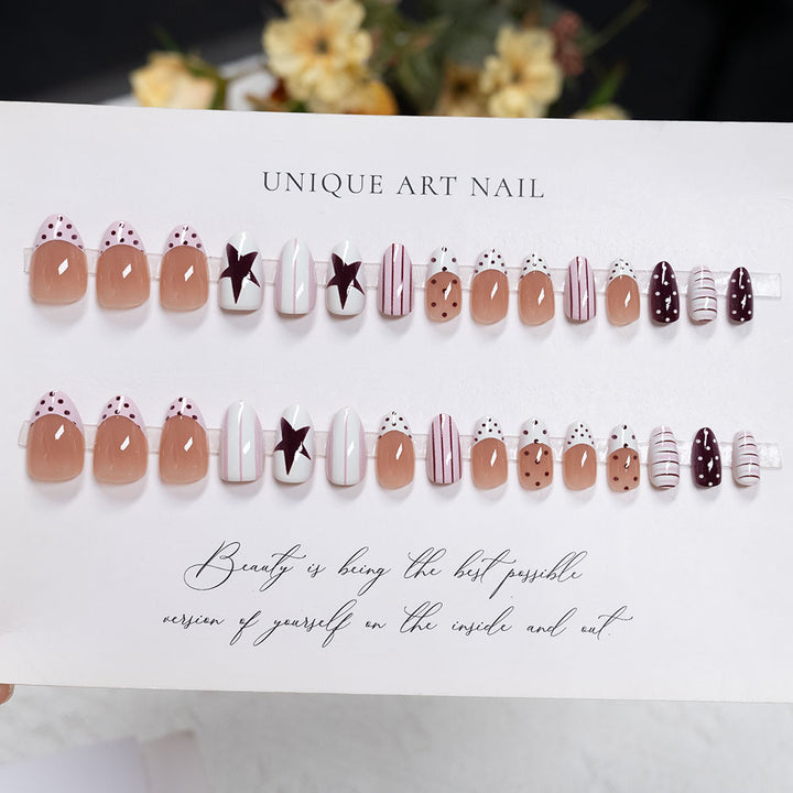 Artistic Press-On Nail Set with Star and Abstract Designs