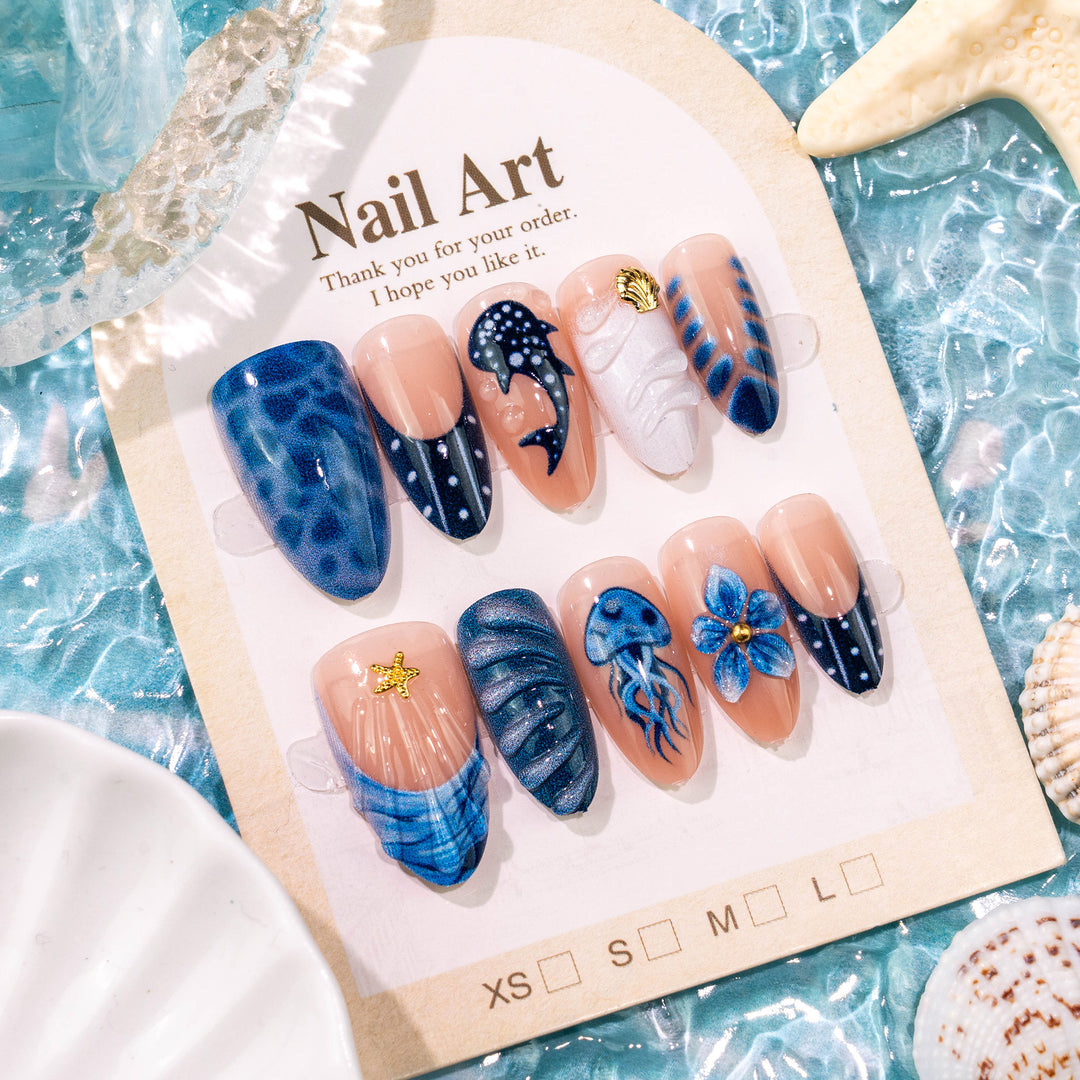 Decorative Ocean-Inspired Press-On Nails