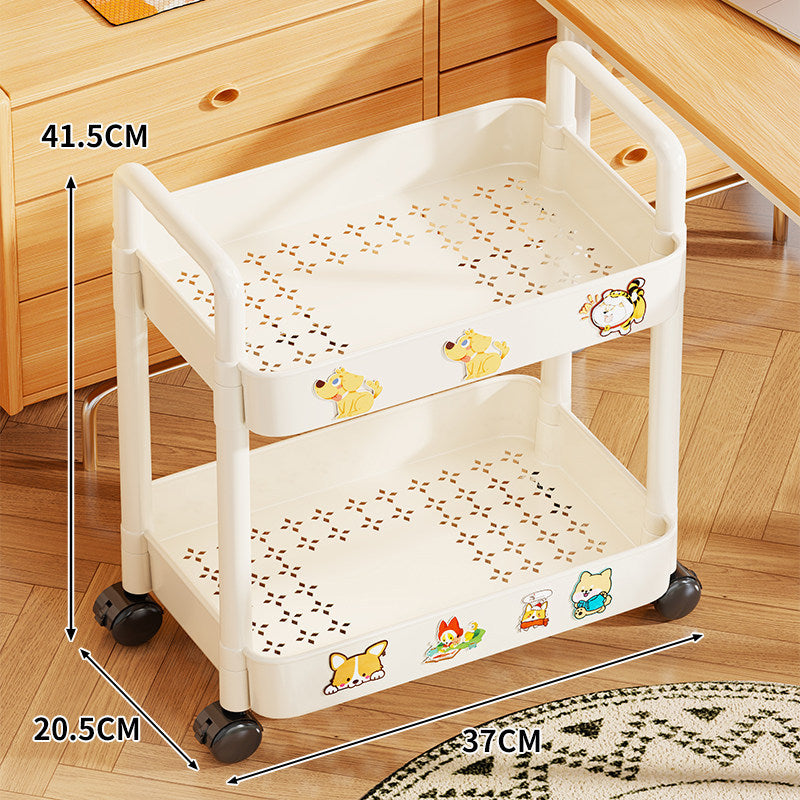 Triple-Tier Rolling Metal Storage Cart with Perforated Trays and Locking Casters