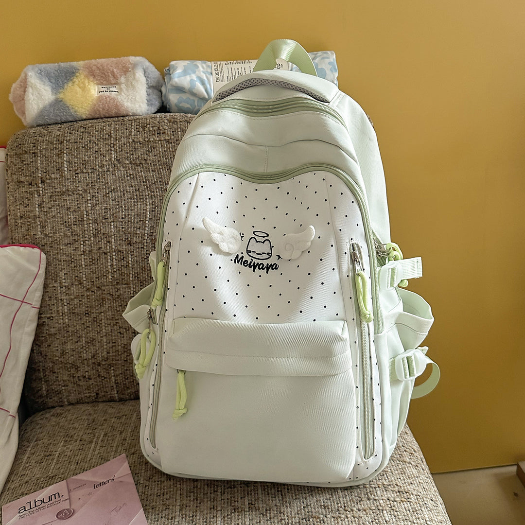 Stylish Dot-Printed Backpack with Decorative Accents Kalsten
