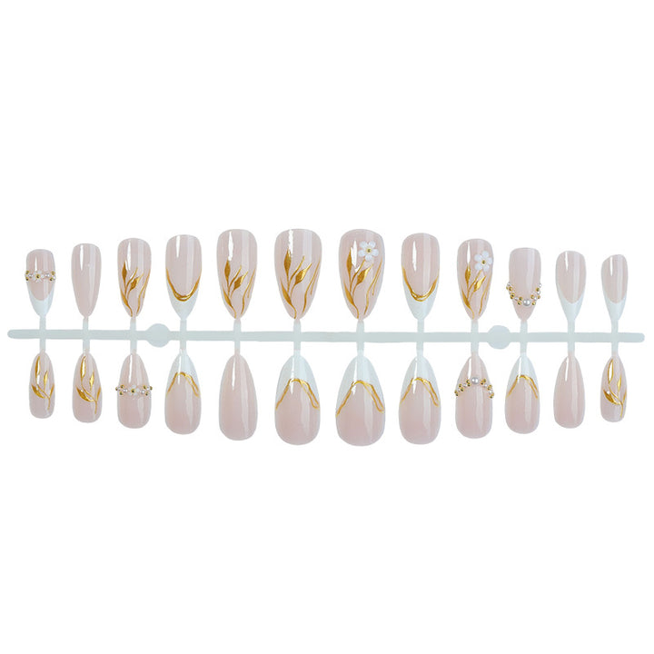 Elegant Decorative Press-On Nail Set with Floral Accents kalsten