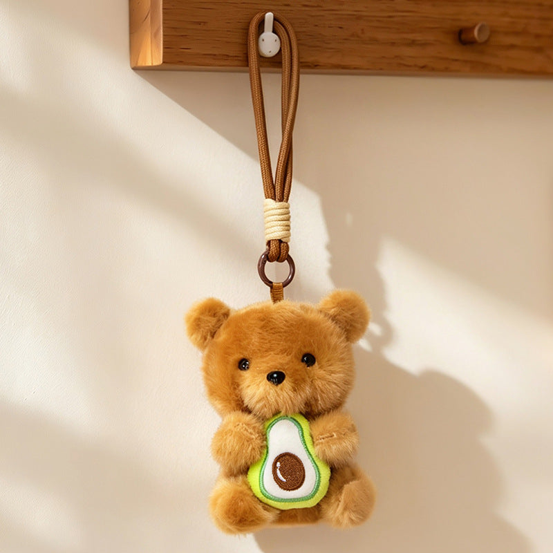 Plush Calico Cat Strawberry Mini Bag Charm Keychain with Soft Rope Loop & Metal Clip Kalsten