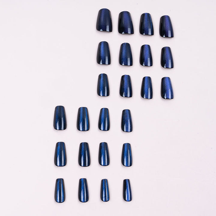 Glossy Press-On Nail Art Set with Blue Shimmer Finish