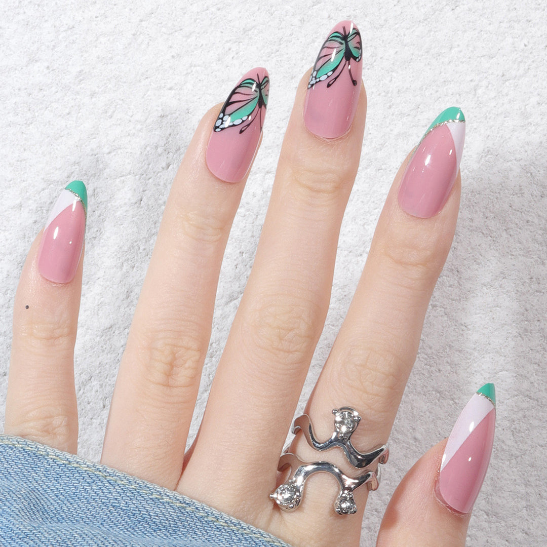 Artistic Press-On Nail Set with Butterfly Design Kalsten