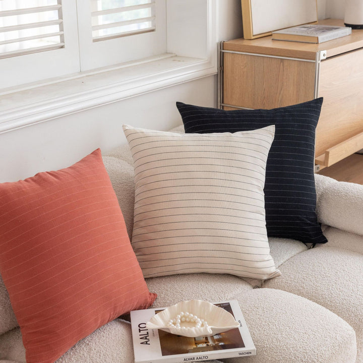 Square Striped Knit Cotton Cushion Cover with Hidden Zip and Soft Insert