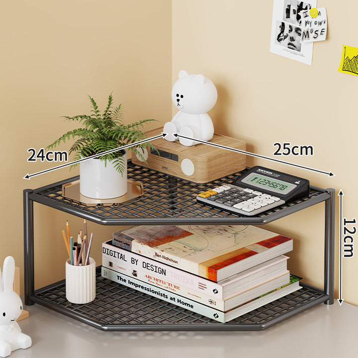 Triple-Tier Corner Metal Mesh Storage Shelf Unit for Bathroom Kitchen Living Room