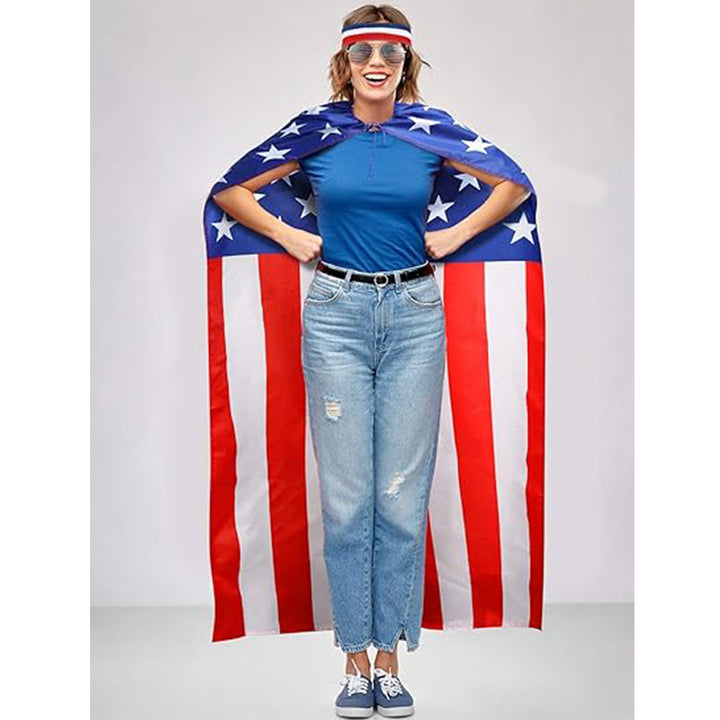 Unisex nan patriotic skeleton costume cape with flag print cape wig and handheld flags Kalsten