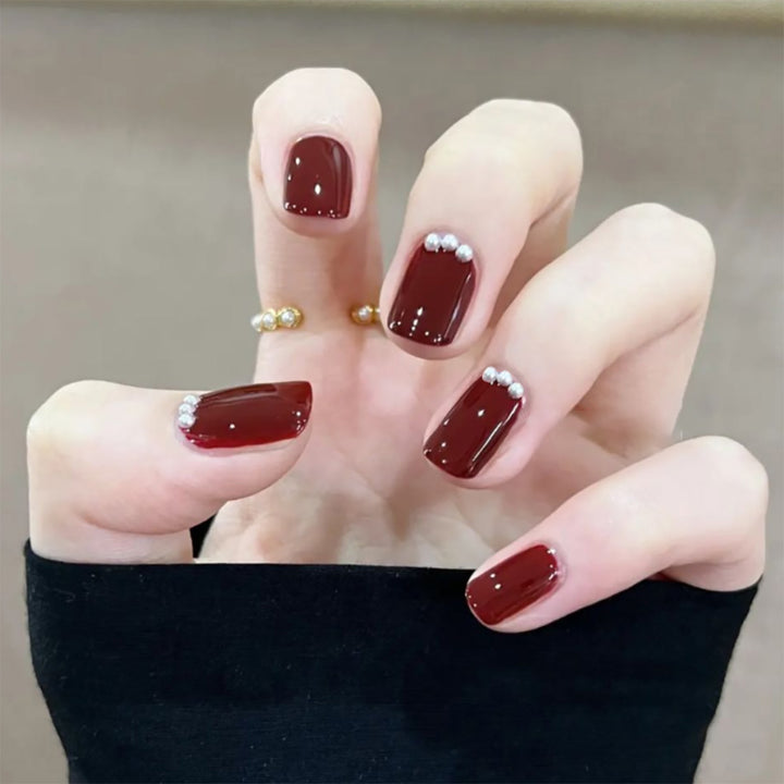 Elegant Glossy Press-On Nails with Rhinestone Accents