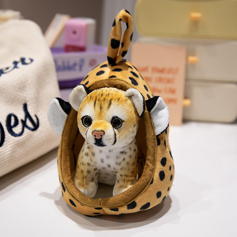 Plush Tiger Peekaboo Nest Comforter Toy with Hooded Pocket and Removable Cub Kalsten