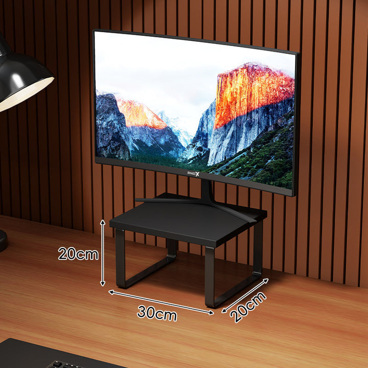 Compact Wooden Monitor Riser with Metal Frame and Under-Shelf Storage