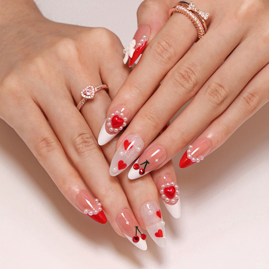 Artful Handmade Nail Art with Hearts and Ribbons Kalsten