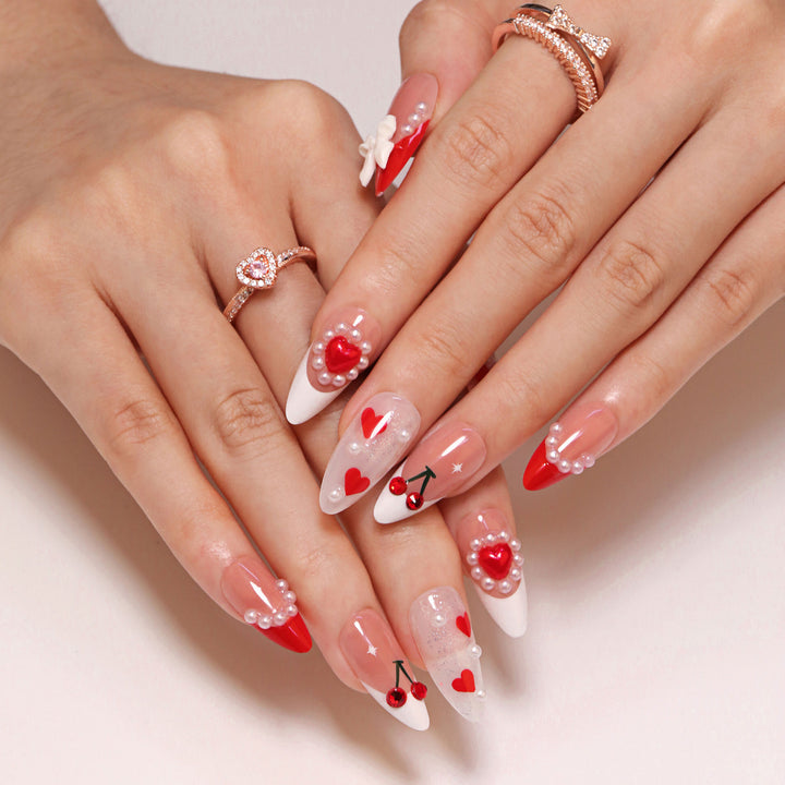 Artful Handmade Nail Art with Hearts and Ribbons Kalsten