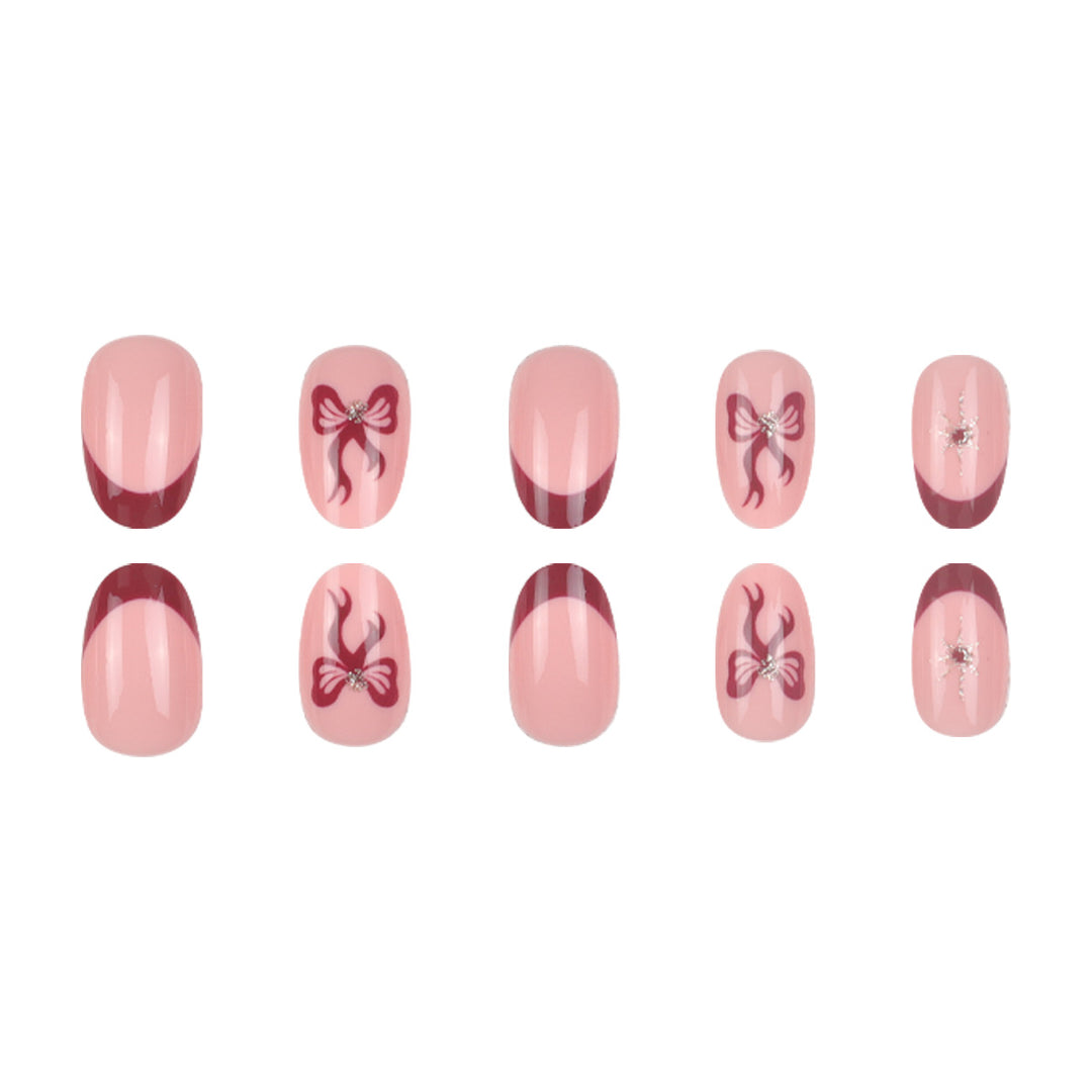 Decorative Press-On Nail Set with Bow and Gem Accents Kalsten