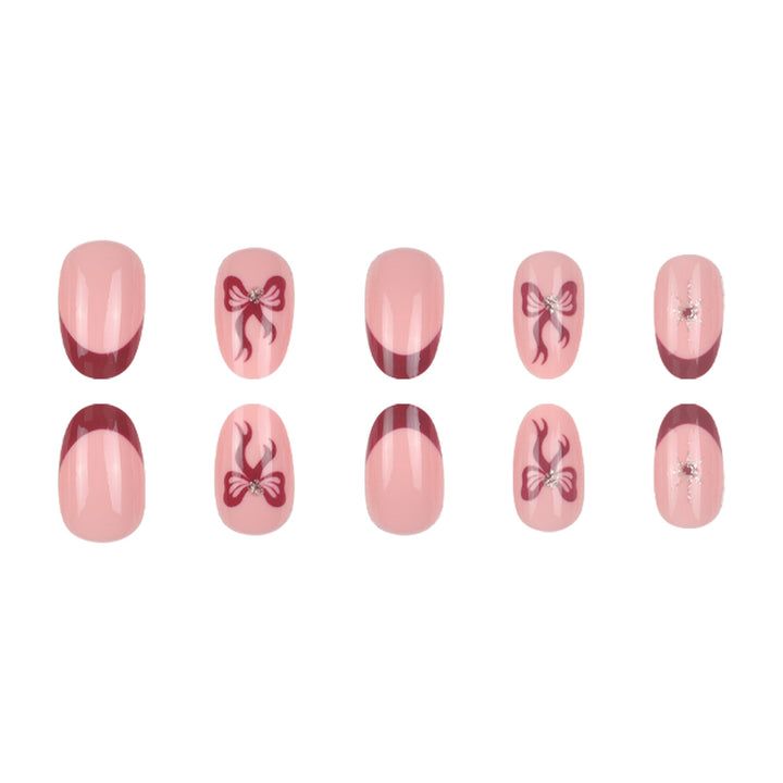 Decorative Press-On Nail Set with Bow and Gem Accents Kalsten