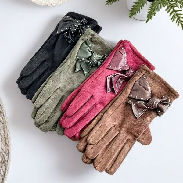 Elegant Bow-Embellished Touchscreen Gloves Kalsten