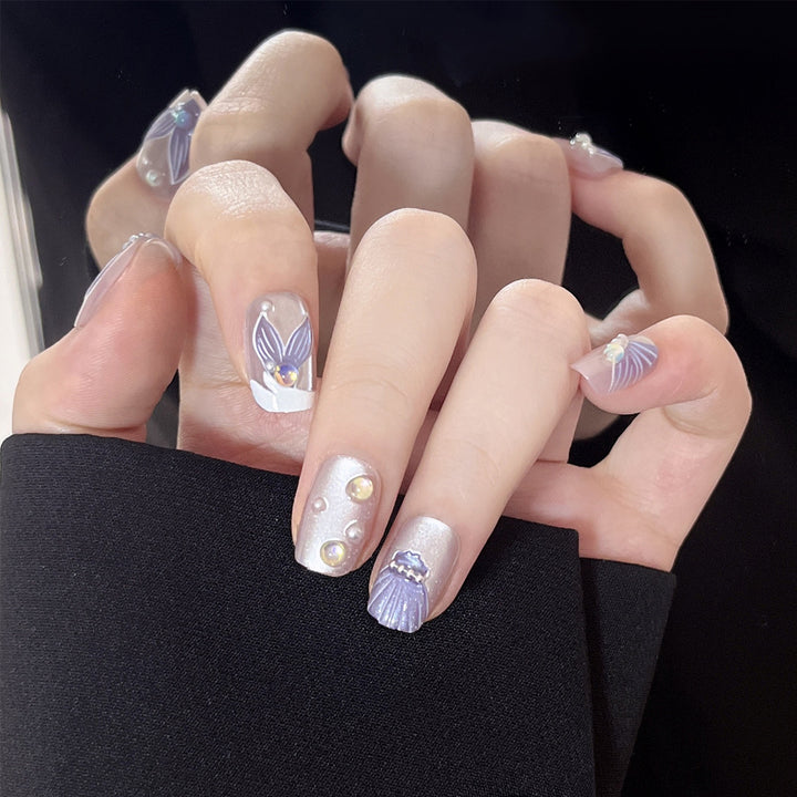 Elegant Long Press-On Nails Set with Artistic Tips Kalsten