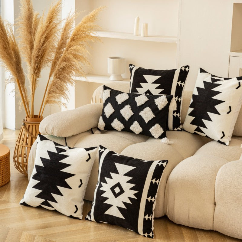 Textured Geometric Embroidered Square Throw Pillow Cover with Hidden Zipper