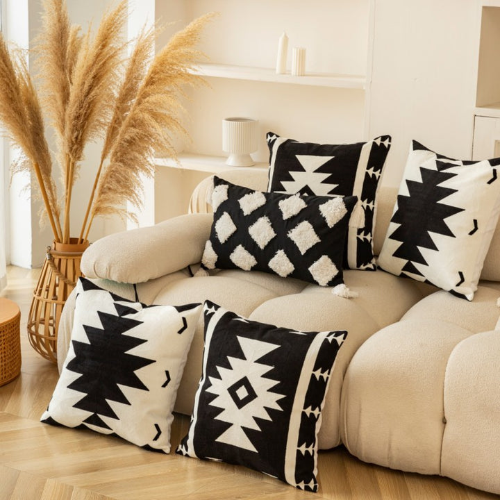 Textured Geometric Embroidered Square Throw Pillow Cover with Hidden Zipper