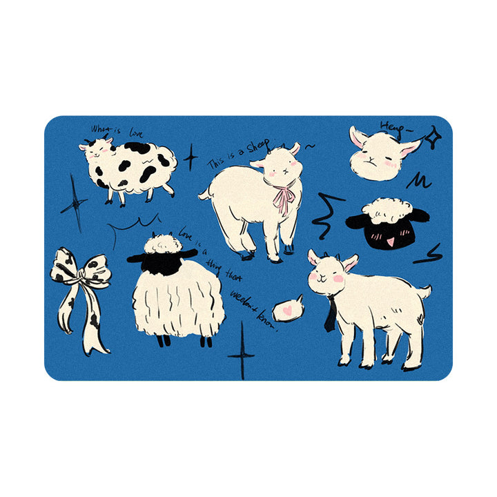 Reversible Plush Absorbent Bathroom Mat with Cartoon Sheep Illustration