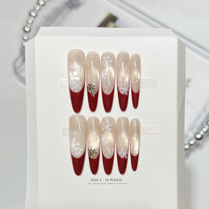 Premium Press-On Nail Art Set with Elegant Heart & Leaf Design Kalsten