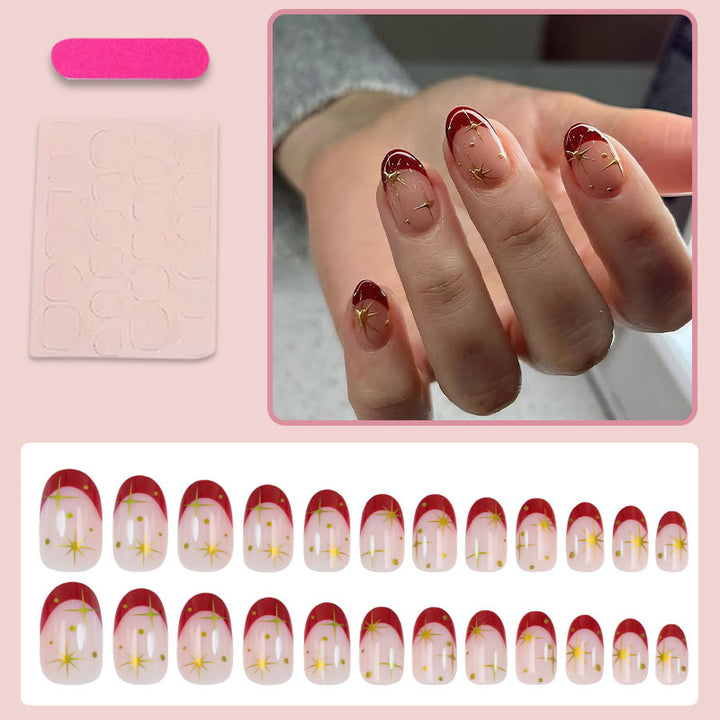 Artificial nail set with glamorous star designs and elegant color gradient Kalsten