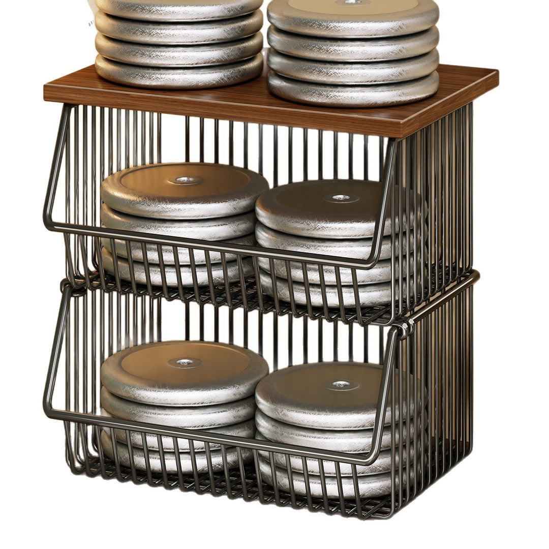 Mobile Four-Tier Kitchen Pantry Organizer Cart with Wood Top and Rolling Wire Baskets