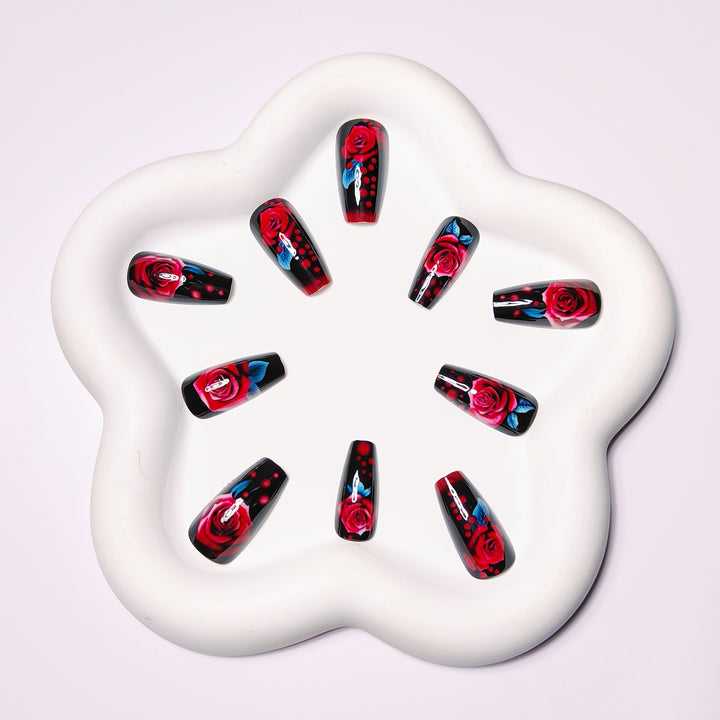 Elegant and Creative Art Nails with Rose Design Kalsten