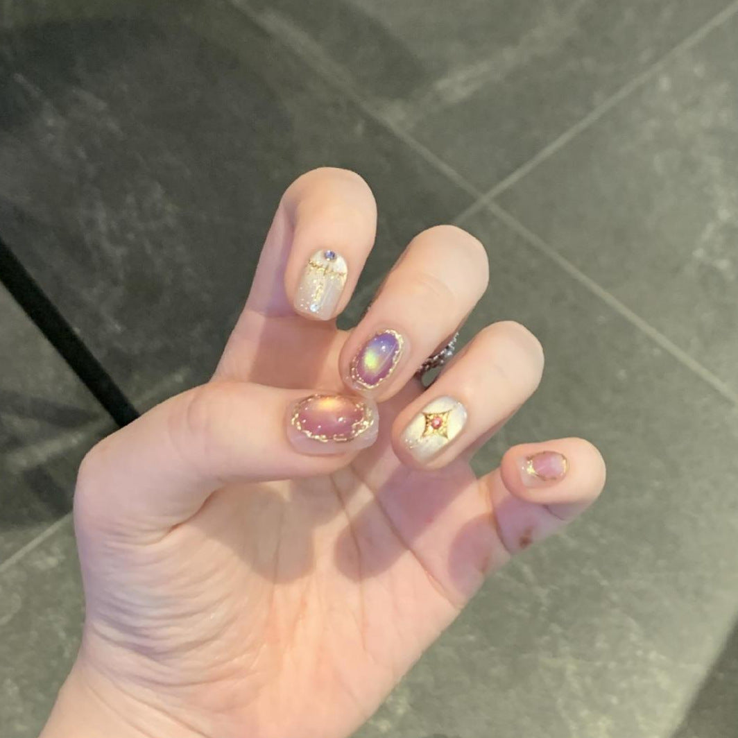 Elegant Artificial Nail Set with Glamorous Rhinestone and Glitter Details Kalsten