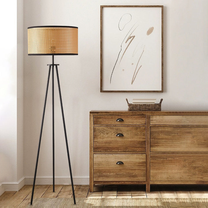 Tripod Floor Lamp with Woven Shade