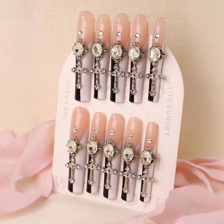 Glamorous artificial nails with elegant cross decorations Kalsten