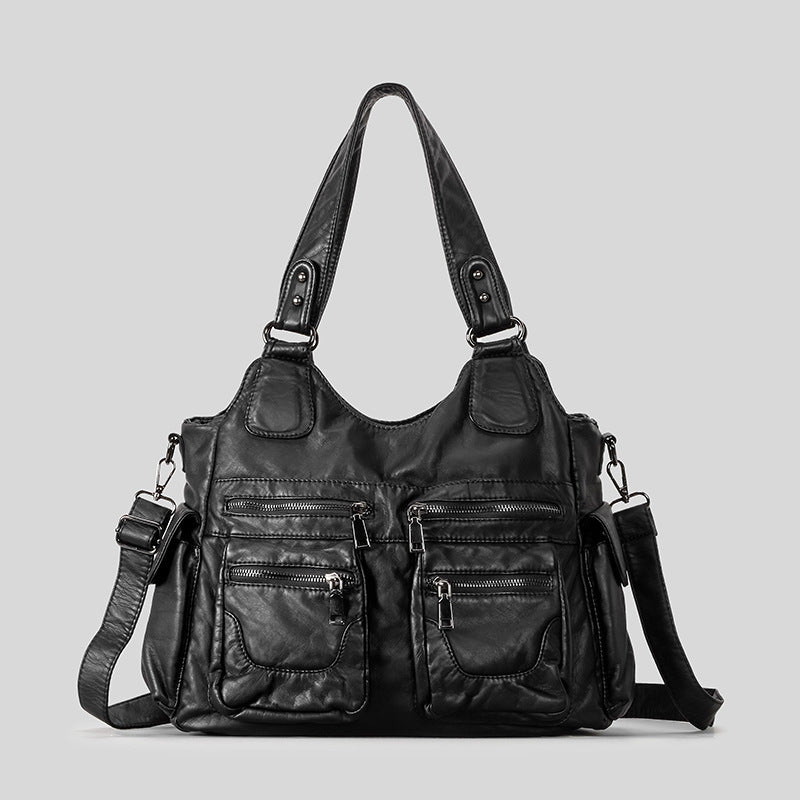 Multi-Pocket Faux Leather Shoulder Bag